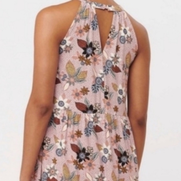 LOFT Pink Floral Sleeveless Halter Tiered Swing Dress Size 14 - Picture 8 of 11